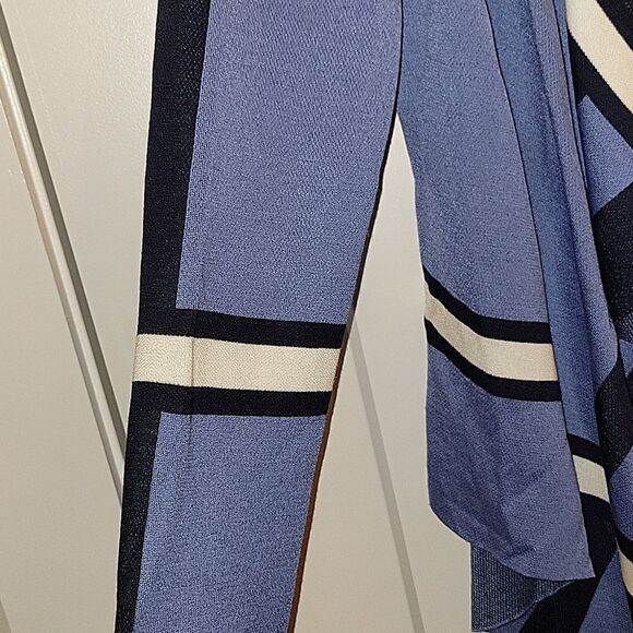 St. John’s Draped Waterfall Open Cardigan Blue White Stripe Knit Wool Blend M - Picture 5 of 11